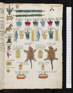Códice Prehispánico — Con representaciones de ofrendas y animales — Anónimo tlacuilo mexica (Códice Mendoza)