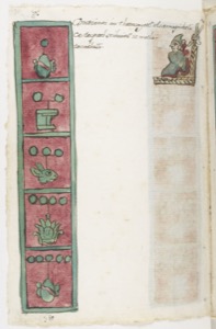 Códice con registros calendáricos y glifos — Anónimo tlacuilo mexica (Códice Aubin)