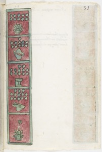 Página ilustrada con glifos mexicas y numeración — Anónimo tlacuilo mexica (Códice Aubin)