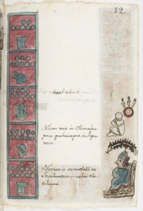 Páginas de un Códice con Glifos y Escenas Indígenas — Anónimo tlacuilo mexica (Códice Aubin)