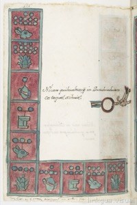 Páginas de códice prehispánico con glifos y escritura náhuatl