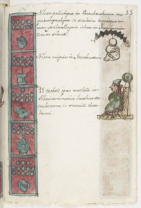 Página de códice con escritura pictográfica y glifos — Anónimo tlacuilo mexica (Códice Aubin)