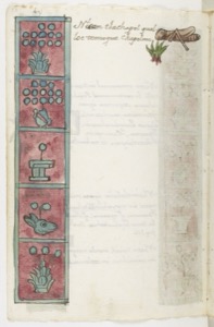 Páginas de códice prehispánico con pictogramas — Anónimo tlacuilo mexica (Códice Aubin)