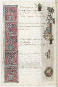 Página de Códice con Glifos Mexicas y Escritura — Anónimo tlacuilo mexica (Códice Aubin)