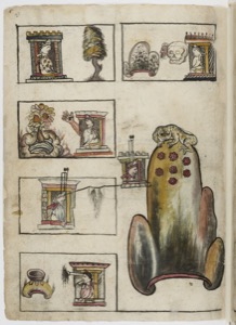 Ilustraciones de códice prehispánico con escenas simbólicas — Anónimo