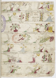 Ilustraciones de un códice colonial con escenas religiosas y alegóricas — Anónimo novohispano