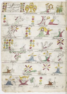 Página de Códice colonial con figuras y escritura nahua — Anónimo novohispano