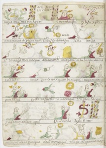 Códice Borbónico: — Páginas con figuras y glifos de origen prehispánico — Anónimo tlacuilo mexica (Códice Borbónico)