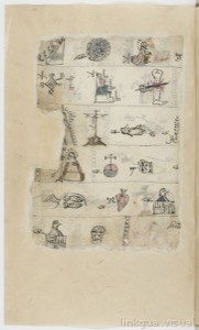Pintura de códice con glifos y figuras