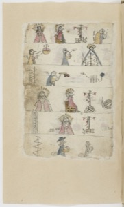 Páginas ilustradas con figuras y glifos de códice — Anónimo