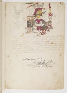 Ilustración de un guerrero mexica con texto y firma de "Humberto S. Gracilazo" — Humberto S. Gracilazo (firma)