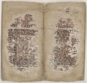 Página de códice maya con glifos y figuras
