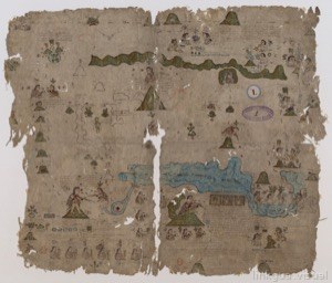 Mapa antiguo con figuras y texto en náhuatl — Anónimo tlacuilo texcocano (Códice Xólotl)