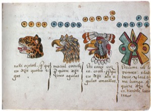 Ilustración de glifos y animales de códice azteca — Anónimo tlacuilo (Códice Magliabecchiano)