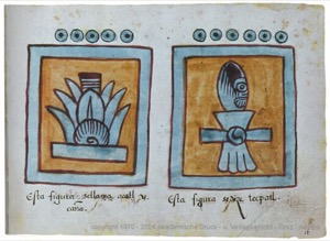 Glifos mexicas de maguey y obsidiana en códice