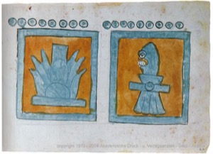 Ilustraciones de códice prehispánico con glifos y figuras antropomorfas — Anónimo tlacuilo (Códice Magliabecchiano)