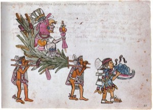 Procesión Mexica con oferenda y deidades — Anónimo tlacuilo (Códice Magliabecchiano)