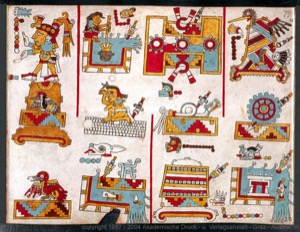 Página de Códice Maya con Deidades y Ofrendas — Anónimo mixteco