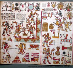 Página ilustrada de un códice prehispánico — Anónimo mixteco