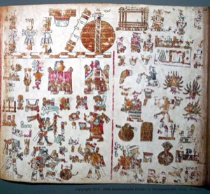 Códice con pictogramas precolombinos y escenas diversas — Anónimo mixteco