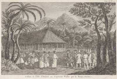 Capitán Samuel Wallis del HMS Dolphin siendo recibido por la reina de Otaheite, julio de — Giulio Ferrario