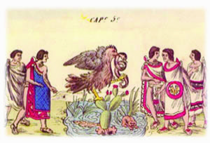 Águila devorando una serpiente sobre nopal — Anónimo tlacuilo mexica