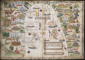 Mapa Antiguo con Escenas Marítimas y Terrestres Ilustradas — Atlas Miller