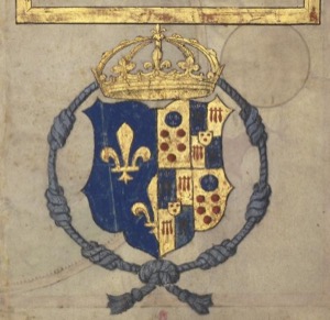 Escudo nobiliario con corona real y cordón anudado — Anónimo