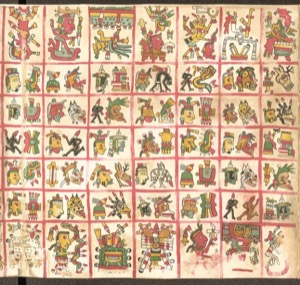 Páginas de un códice prehispánico con representaciones de deidades y escenas — Tlacuilo anónimo, tradición mixteca-puebla (Códice Cospi)
