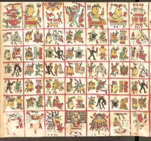 Códice Maya — O de Dresde: Página con Glifos y Figuras Antropomorfas — Tlacuilo anónimo, tradición mixteca-puebla (Códice Cospi)