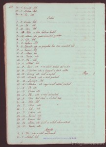 Lista de objetos y material de laboratorio en escritura antigua