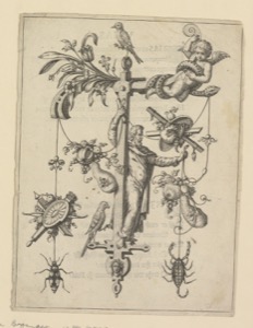 Diseño ornamental con figuras y criaturas — Jan van der Straet