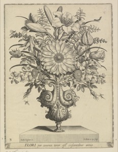 Arreglo floral barroco en un jarrón ornamentado — Anónimo