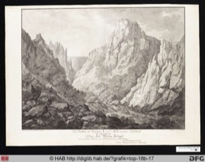 Esta litografía de paisaje, titulada "Der Felsen am