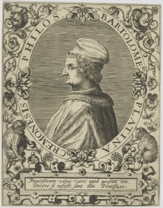 Retrato de Bartolomeo Platina — Anónimo (grabado renacentista)