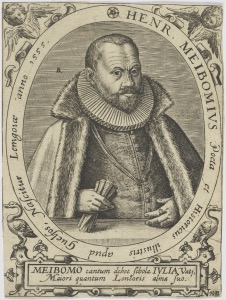 Retrato de Heinrich Meibom, poeta e historiador — Anónimo (grabado renacentista)