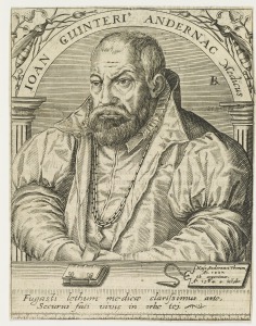 Retrato de Juan Guinterio de Andernach — Anónimo (grabado renacentista)