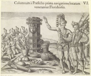 La imagen, titulada "Columnam a Praefecto prima navigatione locatam