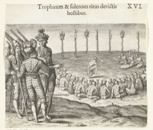 Esta imagen, titulada 'Trophæum & solennes ritus devictis — Anónimo (grabado renacentista)