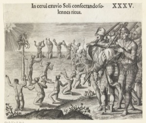 Ceremonia solar con danzantes y guerreros — Anónimo