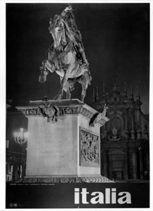 Monumento ecuestre y arquitectura italiana nocturna — Anónimo (grabado europeo)