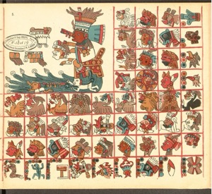 Una página vibrante de un códice mesoamericano — Anónimo tlacuilo mexica (Códice Aubin)