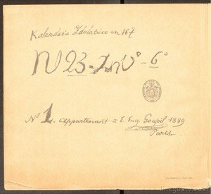 Portada de un calendario antiguo con inscripciones y sello