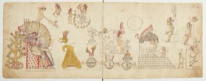 Ilustraciones de glifos y figuras prehispánicas — Anónimo tlacuilo mexica (Códice Azcatitlán)