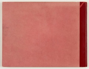 Tapa de libro con textura de tela rosa y lomo rojo — Anónimo tlacuilo mexica (Códice Azcatitlán)