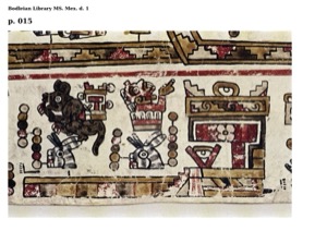 Fragmento de un códice prehispánico que ilustra figuras antropomorfas estilizada — Anónimo mixteco