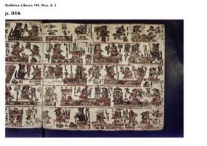 Página de un códice mesoamericano con múltiples registros que narran — Anónimo mixteco