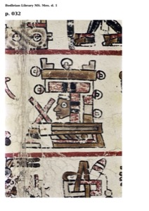 Fragmento de un códice mesoamericano que presenta una figura antropomorfa — Anónimo mixteco