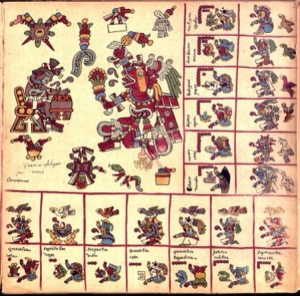 Página de Códice Indígena Prehispánico con Figuras Antropomorfas y Glifos — Anónimo mesoamericano