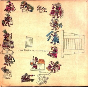 Códice de guerreros aztecas y escena de sacrificio — Anónimo mesoamericano